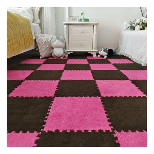 10 Stück Schaumstoff-Bodenmatten, Ineinandergreifende Weiche Eva-Schaumstoffmatten, Flauschiger Teppichboden Aus Plüsch, Puzzle-Spielmatte, 12 X 12 Zoll(Color:Rosenrot+Dunkler Kaffee) von FYYSJW