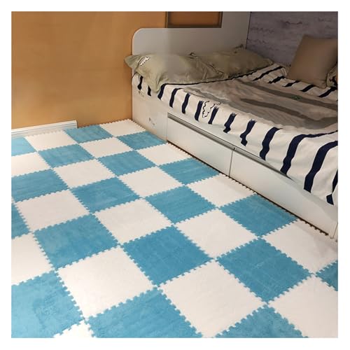 10 Stück Weiche Ineinandergreifende Schaumstoff-Bodenmatten, Plüsch-Spleißteppich-Teppich Für Spielzimmer, Bodenfliesen Für Schlafzimmer, 12 X 12 Zoll(Color:Blau+Weiß) von FYYSJW