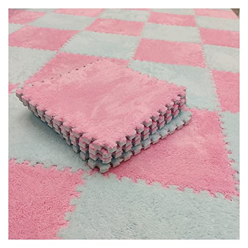 FYYSJW 12 Stück Dicke Ineinandergreifende Plüschschaumstoff-Bodenmatten, Weiche Puzzle-Quadrat-Teppich-Spielmatte Für Spielzimmer, 12 X 12 Zoll(Color:Rosa+Hellblau) von FYYSJW