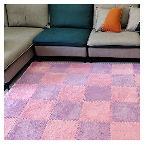 12 Stück Dicke Ineinandergreifende Plüschschaumstoff-Bodenmatten, Weiche Puzzle-Quadrat-Teppich-Spielmatte Für Spielzimmer, 12 X 12 Zoll(Color:Rosa+Lila) von FYYSJW