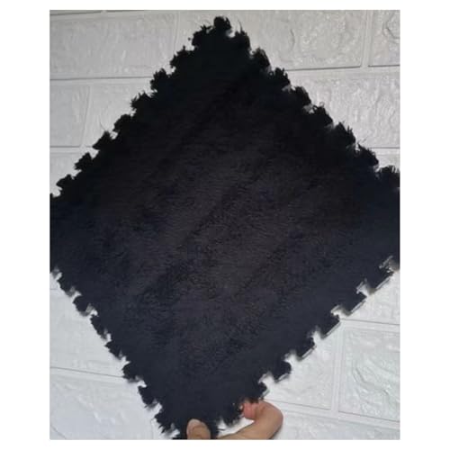 12 Stück Dicke Ineinandergreifende Teppichfliesenmatten, Flauschiger, Weicher Schaumstoff-Teppich Für Wohnzimmer, Schlafzimmer, Schützender Bodenteppich(Color:Schwarz) von FYYSJW