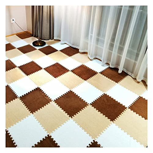 12 Stück Ineinandergreifende Plüschschaumstoffmatte, 12 X 12 Zoll Große Puzzle-Spielmatten Aus Schaumstoff, Bodenmatten Aus Teppichfliesen Für Sport, Spielzimmer(Color:Weiß+Hellkaffee+Kaffee) von FYYSJW