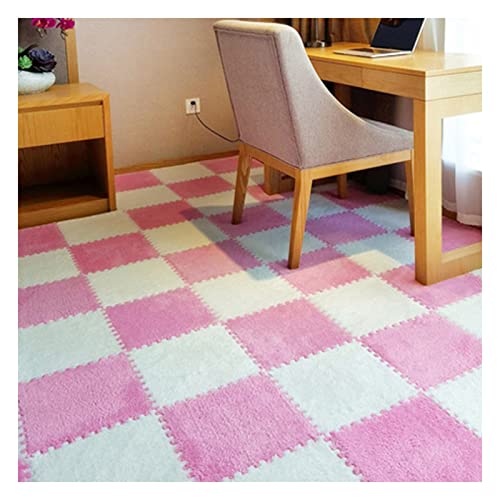 12 Stück Ineinandergreifende Plüschschaumstoffmatte, 12 X 12 Zoll Große Puzzle-Spielmatten Aus Schaumstoff, Bodenmatten Aus Teppichfliesen Für Sport, Spielzimmer(Color:Weiß+Rosa) von FYYSJW