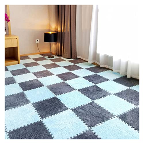 12 Stück Ineinandergreifende Plüschschaumstoffmatte, Teppichfliesen Aus Schaumstoff, 12 X 12 Zoll Große Puzzle-Spielmatte, Weiche Teppiche Für Sport, Spielzimmer(Color:Hellblau+Grau) von FYYSJW