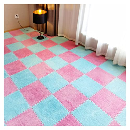 12 Stück Ineinandergreifende Plüschschaumstoffmatte, Teppichfliesen Aus Schaumstoff, 12 X 12 Zoll Große Puzzle-Spielmatte, Weiche Teppiche Für Sport, Spielzimmer(Color:Rosa+Hellblau) von FYYSJW