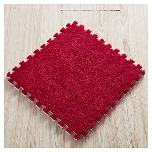 FYYSJW 12 Stück Ineinandergreifende Plüschteppichfliesen, Puzzleschaumstoffmatten, Ineinandergreifende Schaumstofffliesen Für Boden, Spielzimmer, 12 X 12 Zoll(Color:Red) von FYYSJW