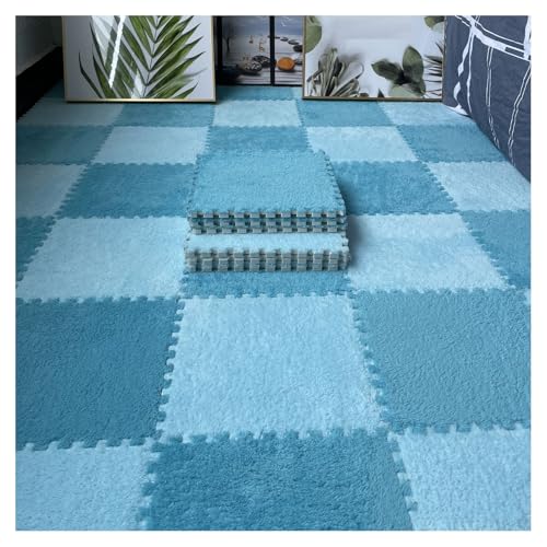 12 Stück Ineinandergreifende Schaumstoffmatten, Flauschige Teppichfliesen, Plüsch-Teppich, Ineinandergreifende Bodenfliesen, Puzzle-Bodenmatte, 12 X 12 Zoll(Color:Blau+Hellblau) von FYYSJW