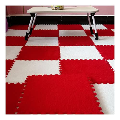 12 Stück Ineinandergreifende Schaumstoffmatten, Flauschige Teppichfliesen, Plüsch-Teppich, Ineinandergreifende Bodenfliesen, Puzzle-Bodenmatte, 12 X 12 Zoll(Color:Weiß+Rot) von FYYSJW