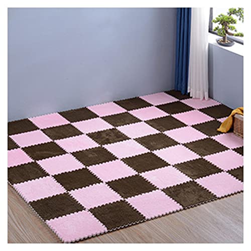 12 Stück Ineinandergreifende Teppichfliesen, 12 X 12 Zoll Großes Set Aus Bodenmatten Aus Plüschschaumstoff, Weiche Teppiche Als Dekoration Für Das Spielzimmer Zu Ha(Color:Dunkler Kaffee+Rosa) von FYYSJW