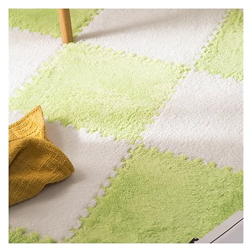 12 Stück Ineinandergreifende Teppichfliesen, Bodenmatte Aus Weichem Puzzleschaumstoff, 12 X 12 Zoll Große, Flauschiger, Weicher Kletterteppich Fürs Schlafzimmer(Color:Weiß+Grün) von FYYSJW