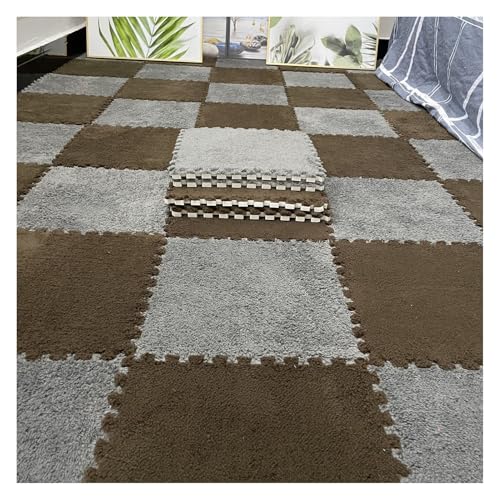 FYYSJW 12 Stück Plüsch-Puzzle-Schaumstoff-Bodenmatte, Weiche Dicke Flauschige Ineinandergreifende Quadratische Schaumstofffliesen, Teppiche Für Wohnzimmer, 12 X 12 Zoll(Color:Dark Coffee+Grey) von FYYSJW