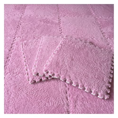 12 Stück Plüsch-Puzzle-Schaumstoff-Bodenmatte, Weiche Dicke Flauschige Ineinandergreifende Quadratische Schaumstofffliesen, Teppiche Für Wohnzimmer, 12 X 12 Zoll(Color:Rosa) von FYYSJW