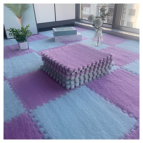 12 Stück Plüsch-Schaumstoff-Bodenmatte, Dicke Quadratische Ineinandergreifende Plüsch-Teppichfliesen, Spielmatte Für Spielzimmer, Schlafzimmer, 12 X 12 Zoll(Color:Lila+Hellblau) von FYYSJW