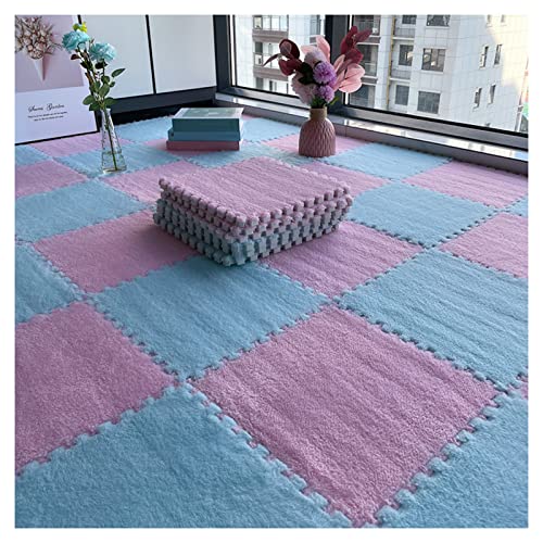 12 Stück Plüsch-Schaumstoff-Bodenmatte, Dicke Quadratische Ineinandergreifende Plüsch-Teppichfliesen, Spielmatte Für Spielzimmer, Schlafzimmer, 12 X 12 Zoll(Color:Rosa+Hellblau) von FYYSJW