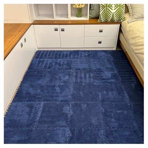 12 Stück Teppichquadrate, Puzzlematte, Plüsch-ineinandergreifende Teppichfliesen, Schaumstoff-Bodenfliesen Für Den Boden, Puzzle-Spielmatte, Bodenbelag(Color:Navy Blue) von FYYSJW