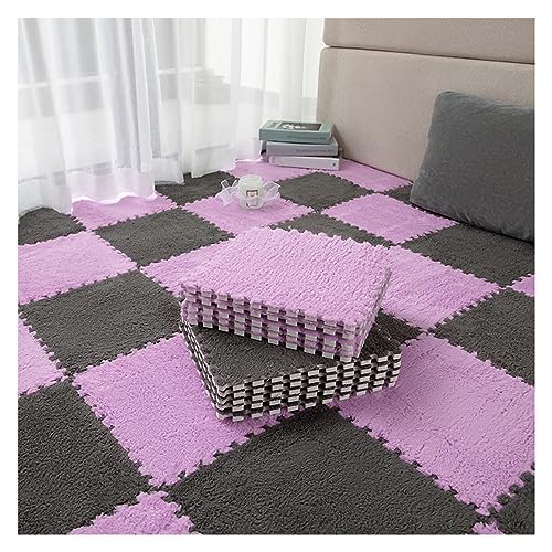 16 Stück Quadratische Puzzle-Schaumstoff-Bodenmatten, Dicke Ineinandergreifende Teppichfliesen Für Spielzimmer, Plüsch-Bodenspielmatte, 11,8 X 11,8 Zoll(Color:Grau+Hellviolett) von FYYSJW