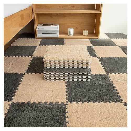 16 Stück Quadratische Puzzle-Schaumstoff-Bodenmatten, Dicke Ineinandergreifende Teppichfliesen Für Spielzimmer, Plüsch-Bodenspielmatte, 11,8 X 11,8 Zoll(Color:Gray+Light Brown) von FYYSJW