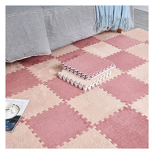 FYYSJW 20 Stück Plüsch-Patchwork-Schaumstoff-Bodenmatten, 12 X 12 Zoll Dicke Ineinandergreifende Bodenteppichquadrate, Plüsch-Puzzle-Schaumstoff-Bodenmatte(Color:Hellbraun +Licht Rot) von FYYSJW