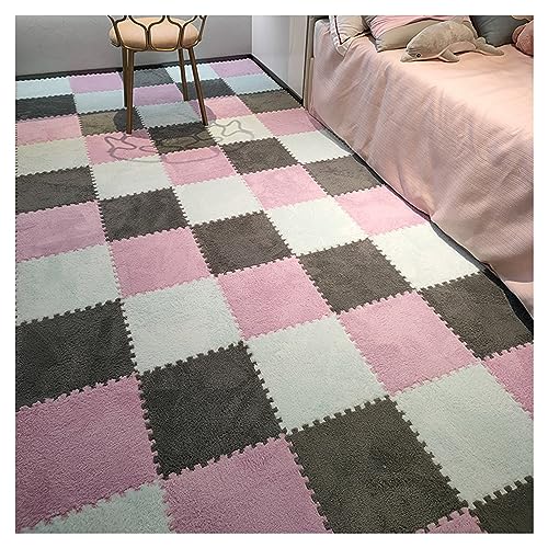 36 Stück Plüschschaum-Bodenmatten, Quadratische Ineinandergreifende Teppichfliesen, Flauschige Spielmatten-Bodenfliesen, 12 X 12 Zoll(Color:Weiß+Rosa+Grau) von FYYSJW