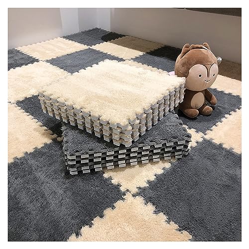 50 Stück Ineinandergreifende Plüschschaum-Puzzle-Bodenmatten, Weiche Klettermatten, 12 X 12 Zoll Schaumstoff-Spielmatten Für Spielzimmer, Schlafzimmer, Wohnzimmer(Color:Gray+Light Brown) von FYYSJW