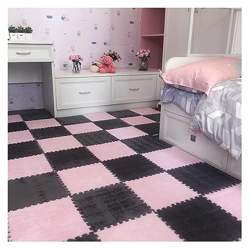 50 Stück Ineinandergreifende Plüschschaum-Puzzle-Bodenmatten, Weiche Klettermatten, 12 X 12 Zoll Schaumstoff-Spielmatten Für Spielzimmer, Schlafzimmer, Wohnzimmer(Color:Pink+Gray) von FYYSJW