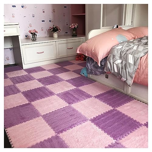 50 Stück Ineinandergreifende Plüschschaum-Puzzle-Bodenmatten, Weiche Klettermatten, 12 X 12 Zoll Schaumstoff-Spielmatten Für Spielzimmer, Schlafzimmer, Wohnzimmer(Color:Rosa+Hellviolett) von FYYSJW