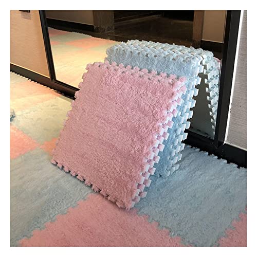 10 Stück 12 X 12 Zoll Ineinandergreifende Schaumstoffmatten, Plüschmatte, Flauschige Teppichfliesen, Bodenfliesen Für Schlafzimmer, Weiche Spielmatte(Color:Rosa+Hellblau) von FYYSJW