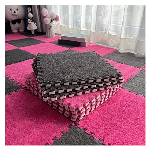 10 Stück Ineinandergreifende Teppichfliesen, Flauschige Quadratische Schaumstoff-Bodenmatten, Spielmatte Für Wohnzimmer, Schlafzimmer, Spielzimmer, 12 X 12 Zoll(Color:Grau+Rosenrot) von FYYSJW