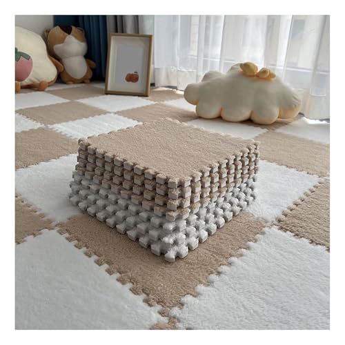 10 Stück Ineinandergreifende Teppichfliesen, Flauschige Quadratische Schaumstoff-Bodenmatten, Spielmatte Für Wohnzimmer, Schlafzimmer, Spielzimmer, 12 X 12 Zoll(Color:Light Coffee+White) von FYYSJW