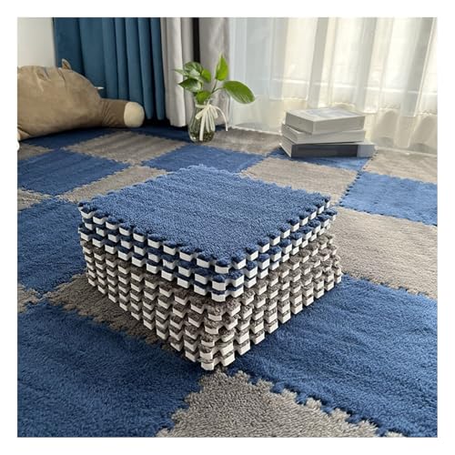 10 Stück Ineinandergreifende Teppichfliesen, Flauschige Quadratische Schaumstoff-Bodenmatten, Spielmatte Für Wohnzimmer, Schlafzimmer, Spielzimmer, 12 X 12 Zoll(Color:Marineblau+Grau) von FYYSJW