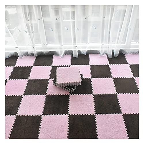 10 Stück Weiche Ineinandergreifende Schaumstoff-Bodenmatten, Plüsch-Spleißteppich-Teppich Für Spielzimmer, Bodenfliesen Für Schlafzimmer, 12 X 12 Zoll(Color:Dunkler Kaffee+Rosa) von FYYSJW