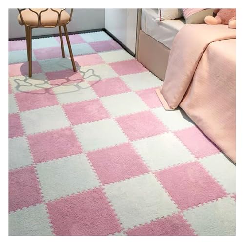 FYYSJW 100 Stück Ineinandergreifende Plüschschaummatten, Quadratische Teppichfliesen Als Bodenpolster Für Übungen, Yoga, Spielzimmer, Zimmerboden, 12 X 12 Zoll(Color:White+Pink) von FYYSJW