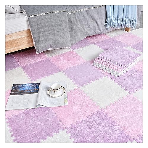 20 Stück Plüsch-Patchwork-Schaumstoff-Bodenmatten, 12 X 12 Zoll Dicke Ineinandergreifende Bodenteppichquadrate, Plüsch-Puzzle-Schaumstoff-Bodenmatte(Color:Rosa+Lila+Weiß) von FYYSJW