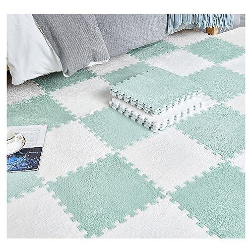 20 Stück Plüsch-Patchwork-Schaumstoff-Bodenmatten, 12 X 12 Zoll Dicke Ineinandergreifende Bodenteppichquadrate, Plüsch-Puzzle-Schaumstoff-Bodenmatte(Color:Weiß+Hellgrün) von FYYSJW