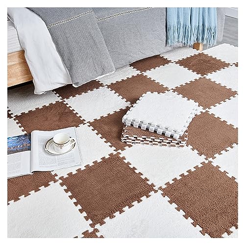 FYYSJW 20 Stück Plüsch-Patchwork-Schaumstoff-Bodenmatten, 12 X 12 Zoll Dicke Ineinandergreifende Bodenteppichquadrate, Plüsch-Puzzle-Schaumstoff-Bodenmatte(Color:Weiß+Kaffee) von FYYSJW