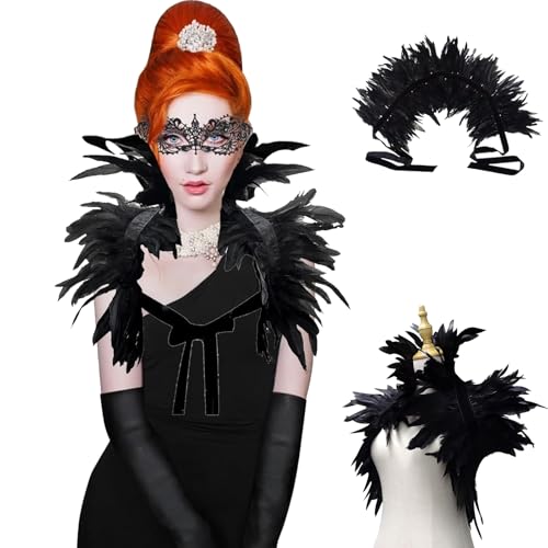 Gothic Feder Achselzucken,Damen Federn Cape,Gothic Schwarz Feder Cape Stola Shrug,Gothic Schal Schulterflügel,Federumhang Kostüm,für Karneval, Halloween, Gotische Kleiderparty von FYZSJWL