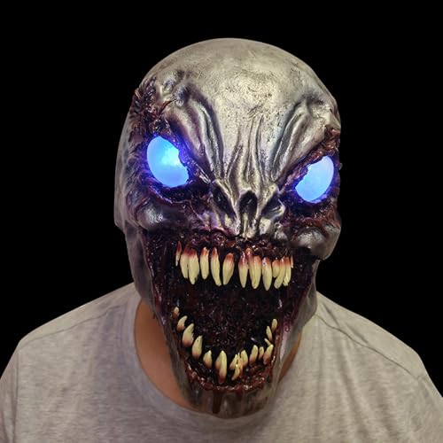 FZQBEY Halloween Maske, Halloween Deko Skelett Maske mit LED Leuchten Halloween Deko Gruselig Halloween Totenkopf Masken für Erwachsene, Cosplay, Halloween Party Deko, Halloween Dekoration (B) von FZQBEY