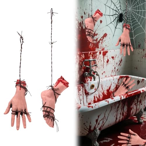 Halloween Deko Blutig Körperteile,Abgetrennte Hände und Füße mit Kunstblut zum Aufhängen,Gruselig Gebrochene Körperteile Hängende für Halloween Deko Innen Outdoor,Spukhaus Requisiten,Partyzubehör (A) Halloween Deko Blutig Körperteile,Abgetrennte Hände und Füße mit Kunstblut zum Aufhängen,Gruselig Gebrochene Körperteile Hängende für Halloween Deko Innen Outdoor,Spukhaus Requisiten,Partyzubehör (A) von FZQBEY