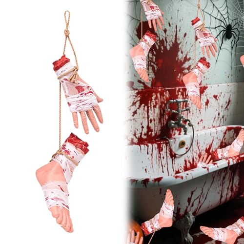 Halloween Deko Blutig Körperteile,Abgetrennte Hände und Füße mit Kunstblut zum Aufhängen,Gruselig Gebrochene Körperteile Hängende für Halloween Deko Innen Outdoor,Spukhaus Requisiten,Partyzubehör (B) Halloween Deko Blutig Körperteile,Abgetrennte Hände und Füße mit Kunstblut zum Aufhängen,Gruselig Gebrochene Körperteile Hängende für Halloween Deko Innen Outdoor,Spukhaus Requisiten,Partyzubehör (B) von FZQBEY