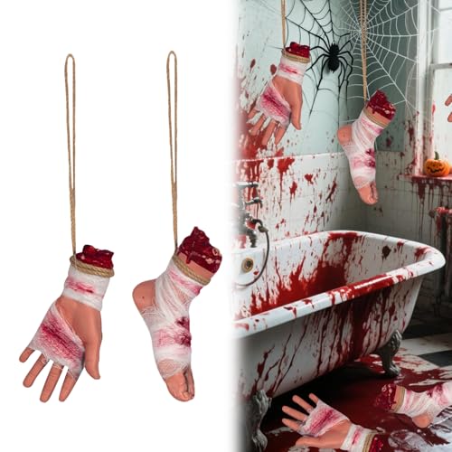 Halloween Deko Blutig Körperteile,Abgetrennte Hände und Füße mit Kunstblut zum Aufhängen,Gruselig Gebrochene Körperteile Hängende für Halloween Deko Innen Outdoor,Spukhaus Requisiten,Partyzubehör (C) Halloween Deko Blutig Körperteile,Abgetrennte Hände und Füße mit Kunstblut zum Aufhängen,Gruselig Gebrochene Körperteile Hängende für Halloween Deko Innen Outdoor,Spukhaus Requisiten,Partyzubehör (C) von FZQBEY
