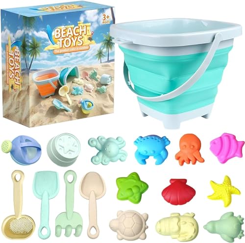 Sandspielzeug Strandspielzeug Kinder, Sandkasten Spielzeug Kinder, 17 PCS Silikon Sandspielzeug Set mit Faltbarer Eimer, Sandförmchen, Schaufel, Sandspielzeug ab 1 2 3 4 5 Jahre Mädchen Junge (C) von FZQBEY