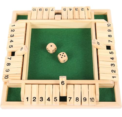 FaJoek Brettspiel Aus Holz, Shut The Box Spiel mit 2 Würfeln Holzbrettspiel Würfeln Kinder Klassisch Würfelspiel Klappbrett Holz Brettspiel Würfel Four Sided Flop 4 Spieler von FaJoek