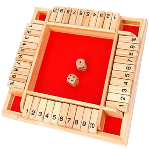 FaJoek Brettspiel Aus Holz, Shut The Box Spiel mit 2 Würfeln Holzbrettspiel Würfeln Kinder Klassisch Würfelspiel Klappbrett Holz Brettspiel Würfel Four Sided Flop 4 Spieler von FaJoek