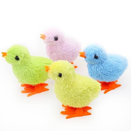 FaJoek 4 Stück Ostern Aufzieh Huhn Spielzeug, Aufziehspielzeug Küken, Huhn Spielzeug Geschenk Geht für Kleine Junge Und Mädchen, Osterdeko Küken, küken Spielzeug Oster, Ostern Osternest Deko von FaJoek