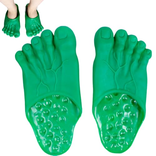 Halloween Riesenfüße Hausschuhe FaJoek Halloween Monster Füße Hausschuhe Unisex, Lustige nackte Füße Pantoffeln Höhlenmenschen Füße Halloween Cosplay Kostüm Requisiten Party Zubehör (Green) von FaJoek