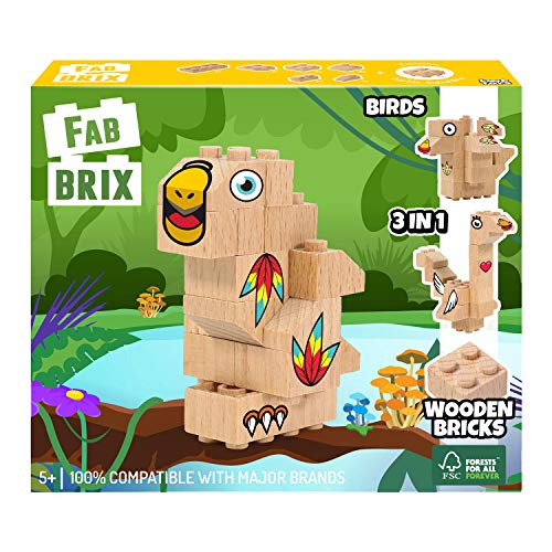 FabBrix Birds FB-1806 Holzbausteine, Klemmbausteine aus zertifiziertem Buchenholz, 100% kompatibel mit konventionellen Bausteinen von FabBrix