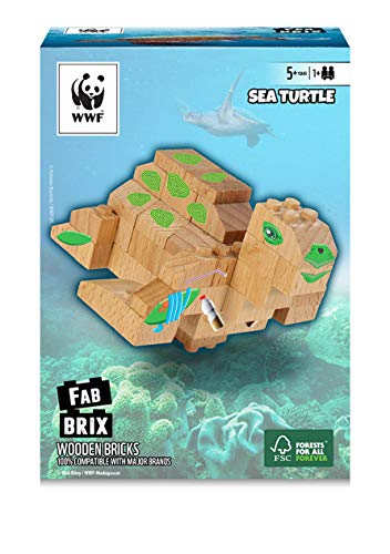 FabBrix WWF Wooden Bricks Sea turtle Holzbausteine, Klemmbausteine aus zertifiziertem Buchenholz, 100% kompatibel mit konventionellen Bausteinen von FabBrix