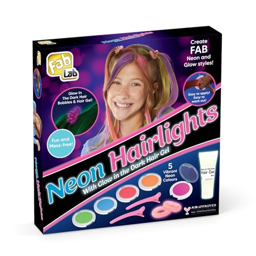 FabLab Neon-Haarlichter | Erstellen Sie tolle leuchtende Haar-Highlights! | Enthält 5 Farben Haarkreide, Neon-Haargel und Zubehör für Kinder, Mädchen-Geschenke ab 8 Jahren von FabLab