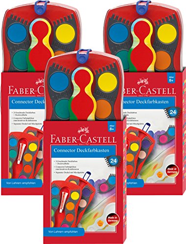 3 Stück Faber-Castell - Farbkasten CONNECTOR mit 24 Farben, inklusive Deckweiß von Faber-Castell