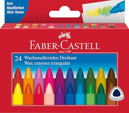 FABER-CASTELL 120024 Dreikant-Wachsmalkreide, 24er Etui, 1 Stück von Faber-Castell